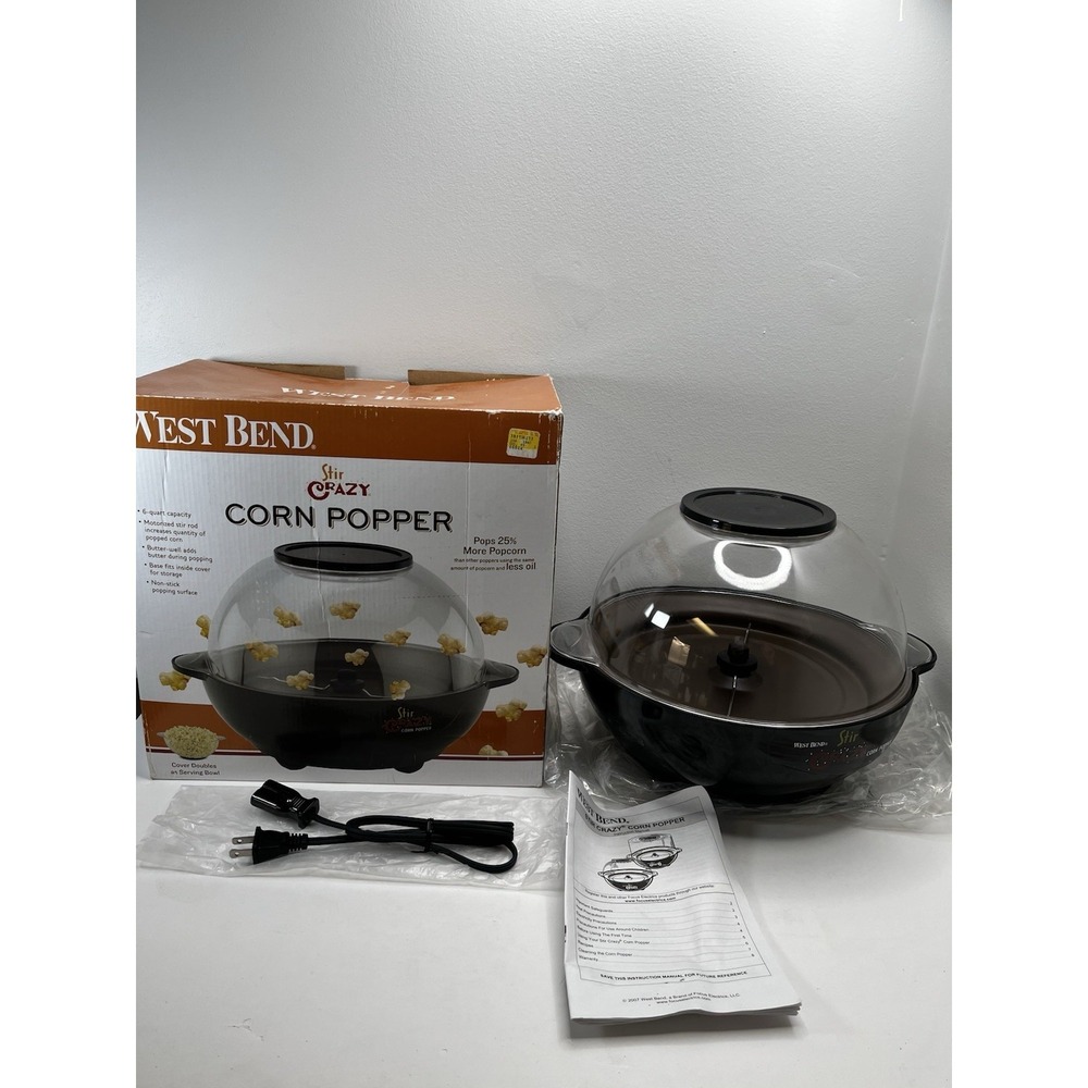 West Bend Stir Crazy 82306 Electric Popcorn Maker 6 Qt‎ Complete Tested w/ Box
